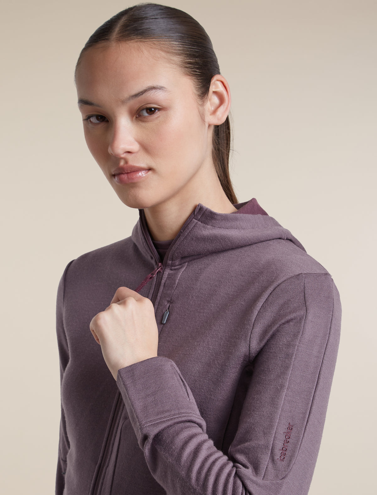 Women's Merino 260 Quantum Long Sleeve Zip Hoodie Grey Plum/Dark Berry - 6