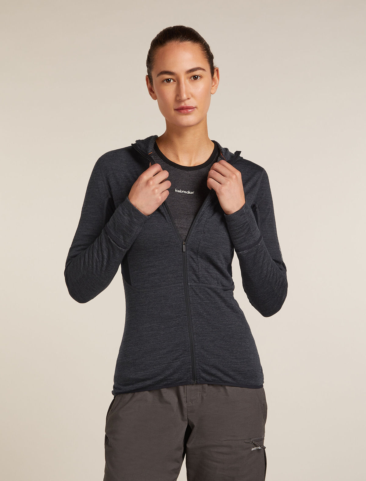 Women’s Merino Blend 200 Realfleece™ Descender Long Sleeve Zip Hoodie Jet Hthr/Black - 1