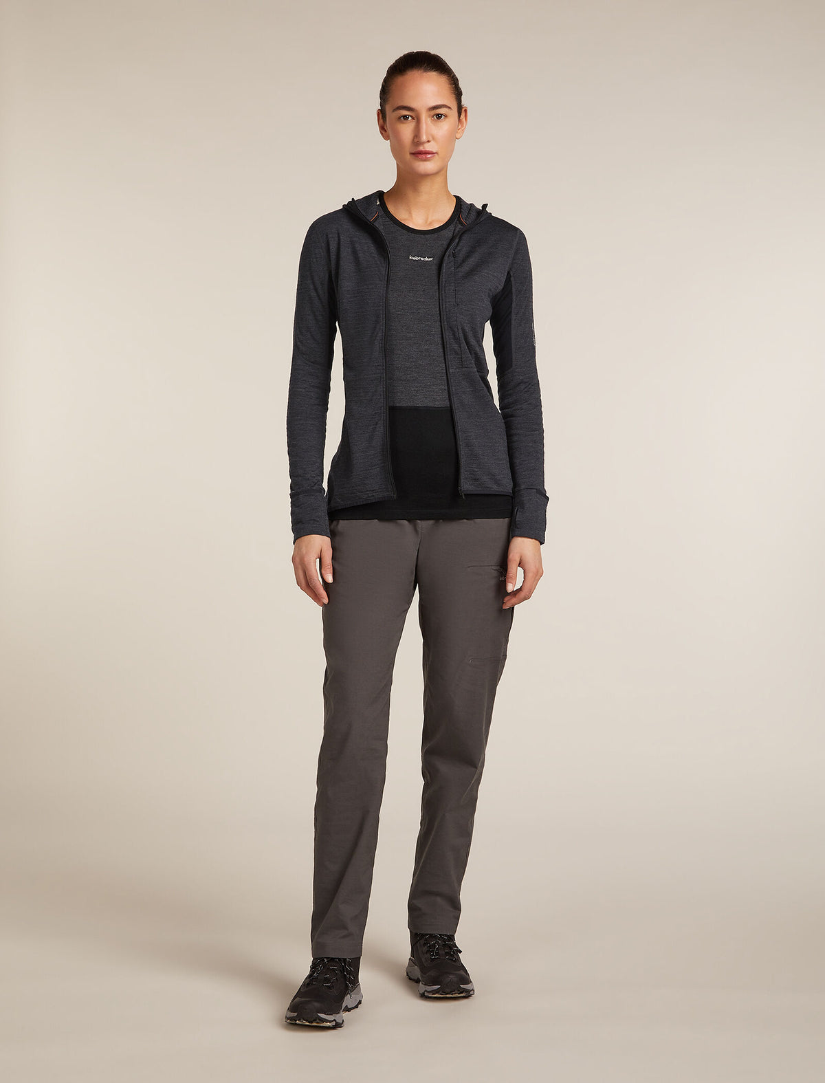 Women’s Merino Blend 200 Realfleece™ Descender Long Sleeve Zip Hoodie Jet Hthr/Black - 3