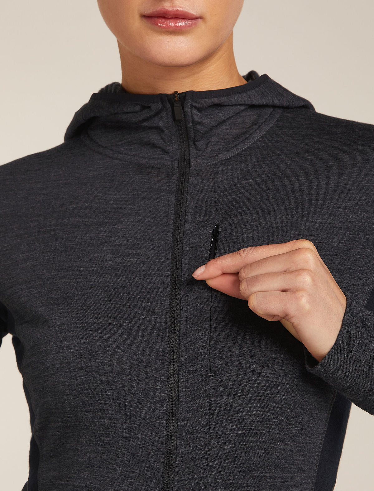 Women’s Merino Blend 200 Realfleece™ Descender Long Sleeve Zip Hoodie Jet Hthr/Black - 9